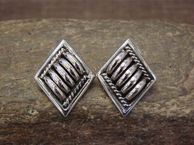 Navajo Indian Sterling Silver Ribbed Post Earrings by Thomas Charley