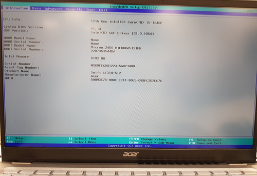 Acer Swift SF314-512 Laptop Motherboard i5-1240P 8Gb-RAM 12 Core Alder Lake - Afbeelding 4 van 10