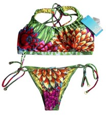 SM S Small 2pc Brazilian Swimwear Strappy Bikini Set Tropical Floral NEW Summer