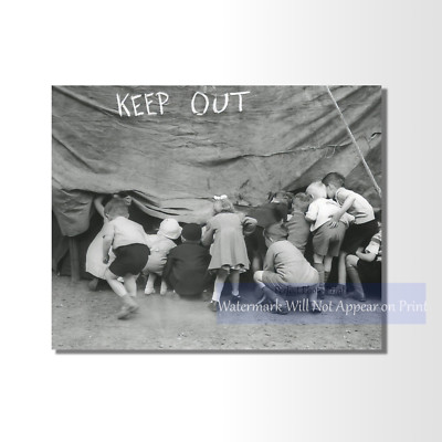 Vintage Circus Kids Peeking Children Under Big Top, Carnival Vintage Photo Print