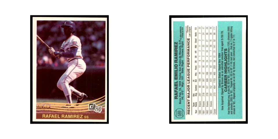 Rafael Ramirez 1984 Donruss #589 Oakland Athletics/Atlanta Braves NM - Image 3 of 3