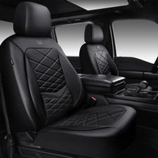 Luxury Nappa Leather Front Seat Covers, Water Resistant 3D Foam Seat All Black