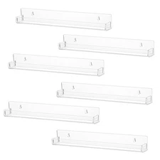 6 PCS Clear Acrylic Floating Shelves Book Shelf Display Ledge,5 MM Thick Wall...