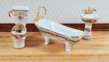 Dollhouse HALF SCALE Bathroom Set Reutter Porcelain Victorian Rose 1:24 Tub Sink