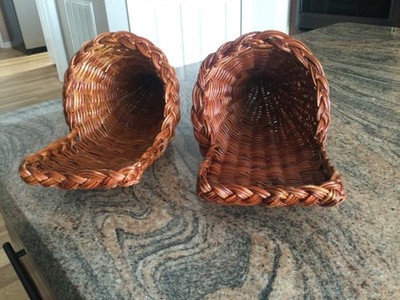 Set of 2 Cornucopia Horn of Plenty Wicker Basket Thanksgiving Set