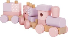 small foot houten trein roze, stapelspeelgoed met 14 elementen, decoratieve trei