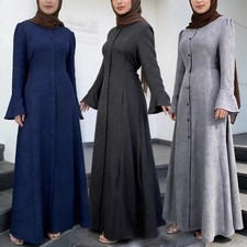 Dubai Women Abaya Long Sleeve Maxi Dress Button Kaftan Islamic Robes Ramadan New
