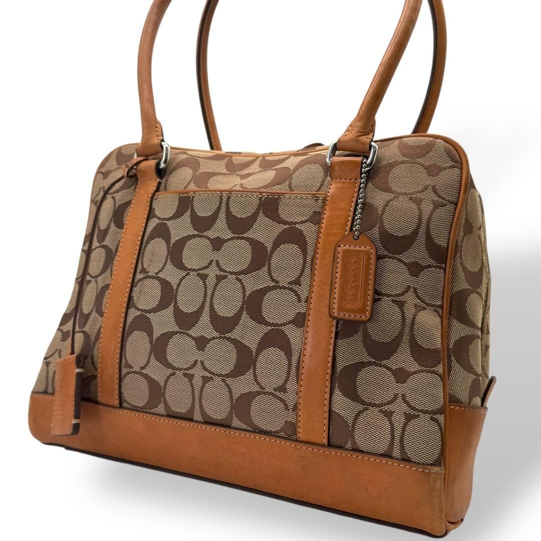 COACH Signature Tote Bag Beige Canvas Leather Shoulder Handbag