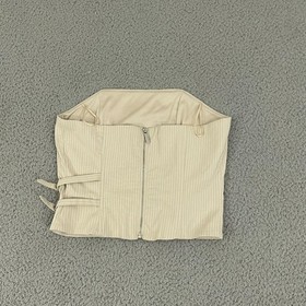 NWT Lefties Corset Women Xs Tan Pin Striped Buckle Croppped