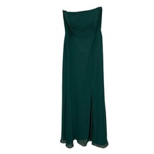 Azazie Women Dark Green Strapless Chiffon Maxi Dress Side Slit Size A4 Formal