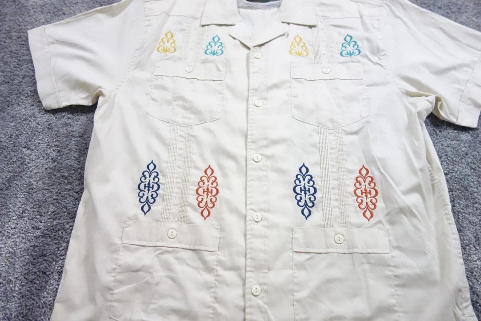 Howler Bros Shirt Mens Medium Beige Button Up Guayabera Embroidered 4 Pockets - Image 4 of 4