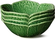 Le Jardin Green Cabbage Plates 3D CEREAL/SOUP BOWLS, SET Of 4 – 7" Sculpted