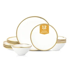Christian Siriano Akoya Porcelain Dinnerware Set, 12-Piece - Dish Set for 4, ...