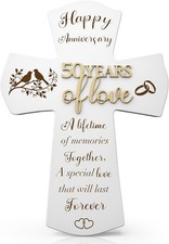50th Anniversary Wedding Gifts for Wife Husband, Religious Cross Gifts for Wo...