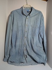 Port Company Shirt Mens XL Blue Denim Button Down Long Sleeve Pocket Casual