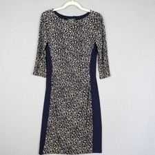 Ralph Lauren 6 Animal Print Panel Dress Black Tan Leopard Print Office Cocktail