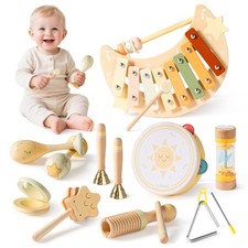 Toddler Musical Instruments, Montessori Wooden Baby Musical Toys, Neutral Col...