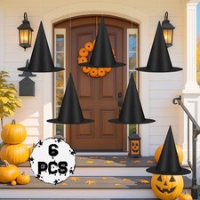 6Pcs Halloween Decorations, Black Witch Hats for Halloween Porch Decor, Hangi...