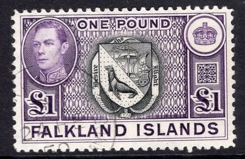 FALKLAND IS 1938-50 KGVI DEFINITIVE £1 SCARCE FOURTH PRINTING VERY FINE CDS USED