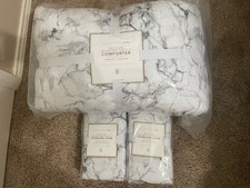 Pottery Barn Teen Recycled Microfiber Pintuck F/Q Comforter Shams Gray Marble