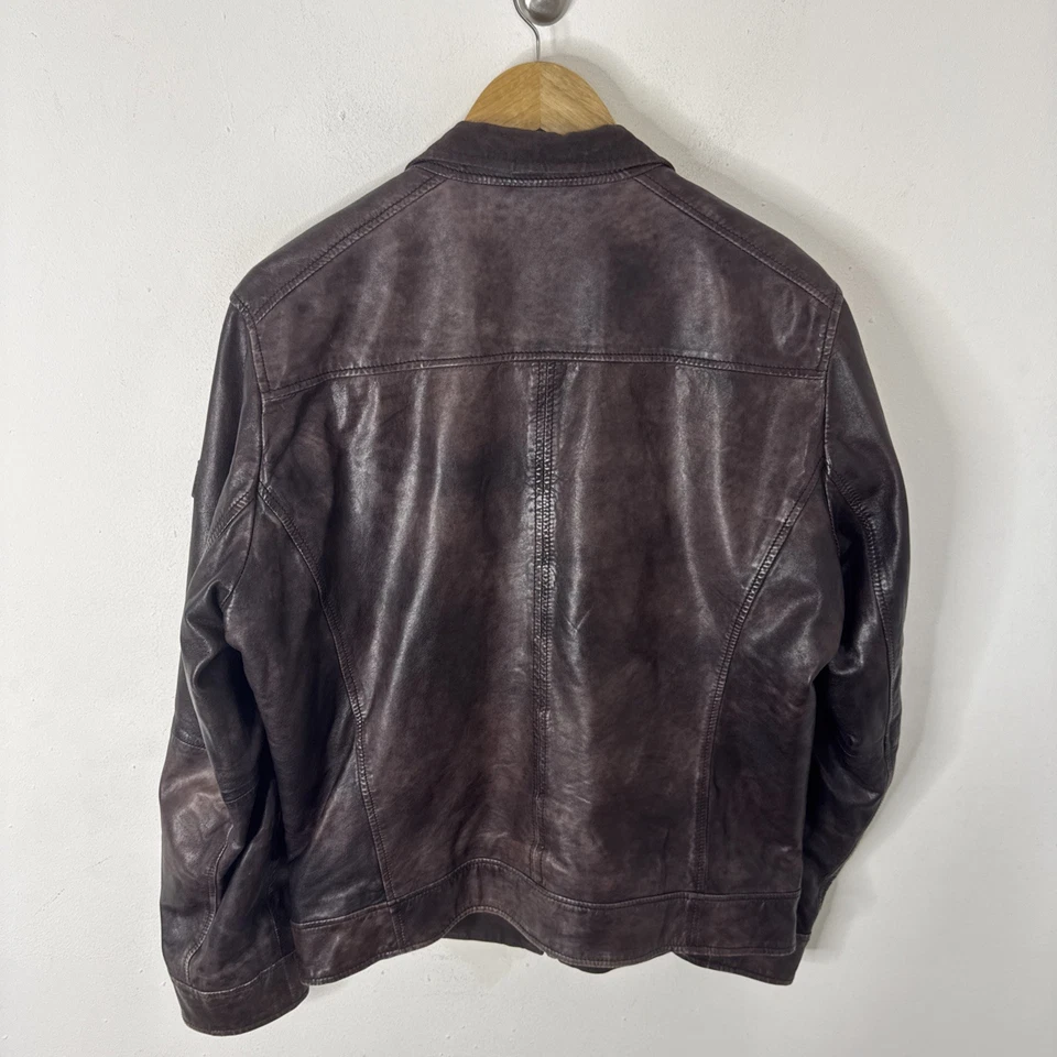 Hugo Boss Naranja Hombre Cordero Cuero Chaqueta Marrón Talla 38 Moto Cuadros Forrada Cremallera Foto 4 de 4