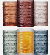 6 Pack Colored Hobnail Drinking Glasses 12oz Vintage Beaded Water Tumblers