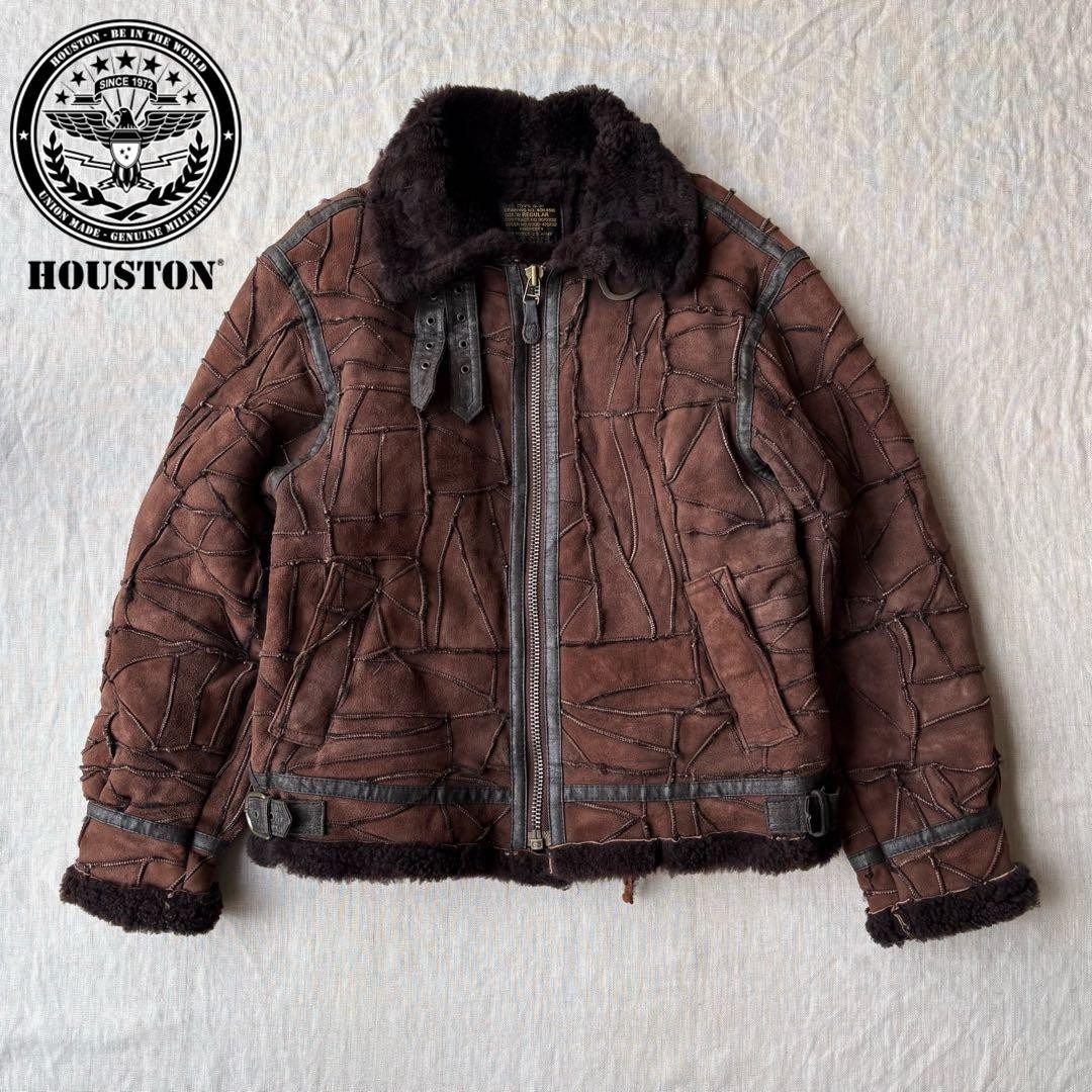 Houston B-3 Flight Jacket Patchwork Real Mouton S… - image 15