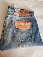 Levis 501 Button Fly Spotted Blue Jean Original Fit Size 34 X 32