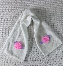 Girls Fleece White Shawl With Pink  Purple Flower