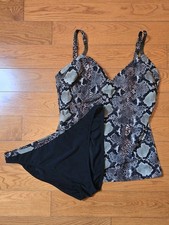 Vintage Silver by Gottex Snake Charmer Two Piece Tankini, Adjustable Straps