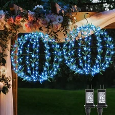 Hanging Iron Sphere Lights with Artificial Greenery – 12Inch 120 LED Waterpro...