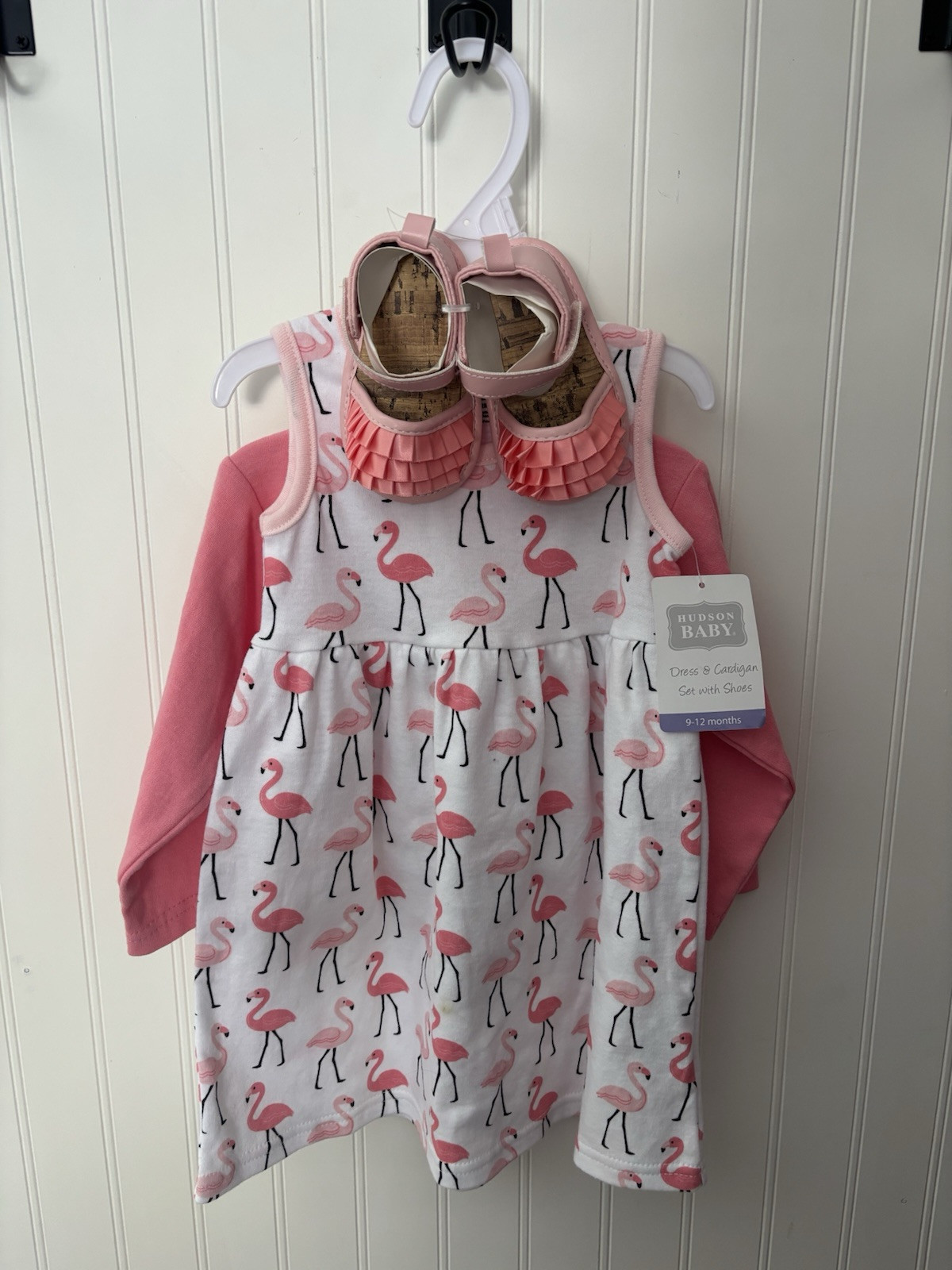 NWT Hudson Baby Flamingo Pink/White Dress & Cardigan Set w/S