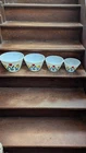 Vintage 1940's Fire King Milk Glass Tulip Designs 4 Piece Nesting Mixing Bowls