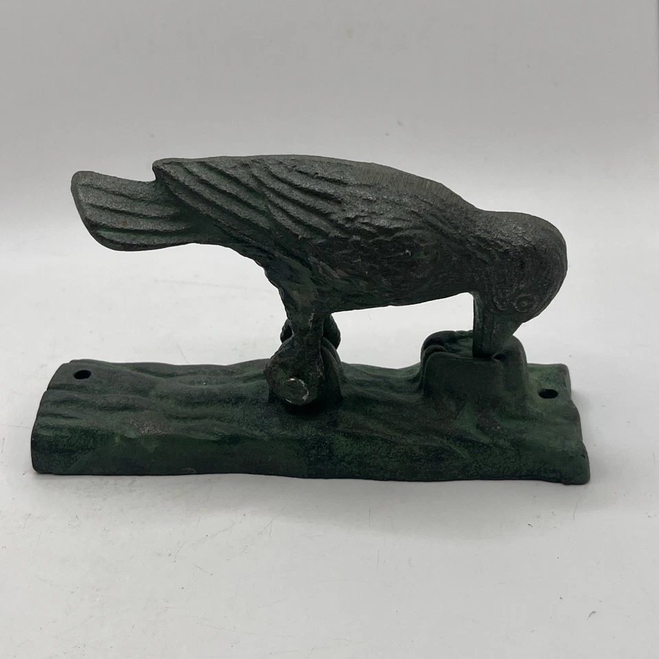 Vtg Cast Iron Sparrow Woodpecker Bird Heavy Handcrafted Green Door Knocker Hook - Image 3 of 4
