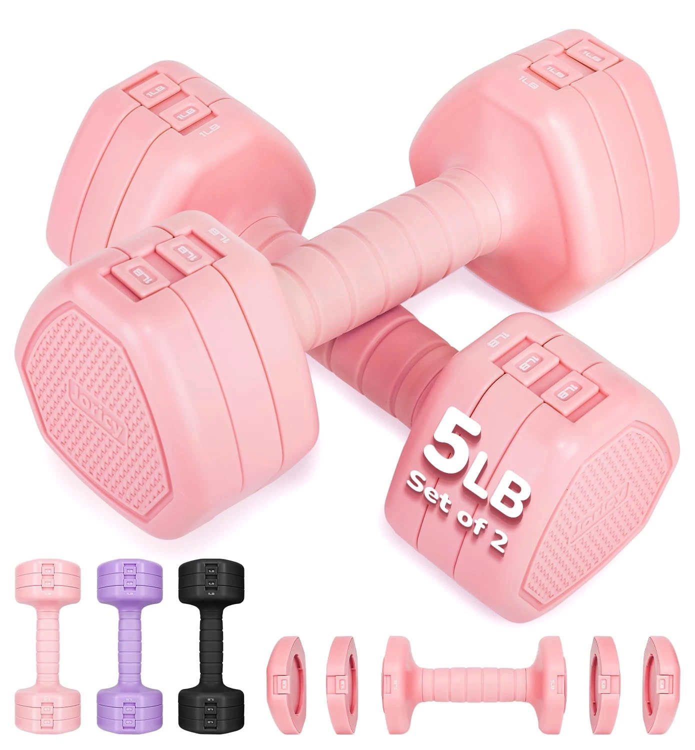 Adjustable Dumbbell Set of 2, 10LBS Hand Weights for Women Men 3-in-1 Free We...
