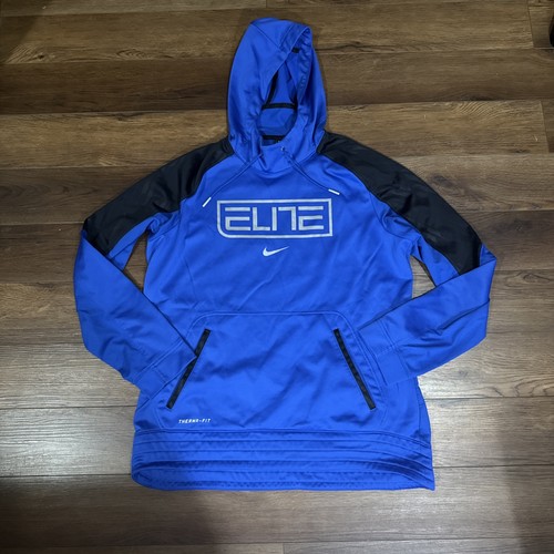 Nike Elite Therma-Fit Blue Center Swoosh Spell Out Hoodie Size Large EUC
