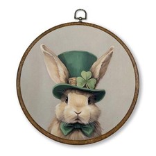 Qskjre St Patricks Day Bunny Wall Art Decor, Vintage Irish Green Shamrock