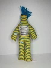 Dammit Doll Stress Relief Yellow stripped, Electric Blue Yarn Hair 12 Inch