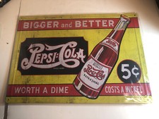 Pepsi-Cola Throwback Retro yellow Tin Metal Sign Worth A Dime 11 x 17 metal sign