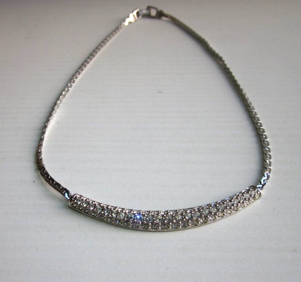 Collana Donna Swarovski Strass Choker Rodiato 1990 Vintage Raro Clip-di 41,5 cm - Immagine 2 di 4