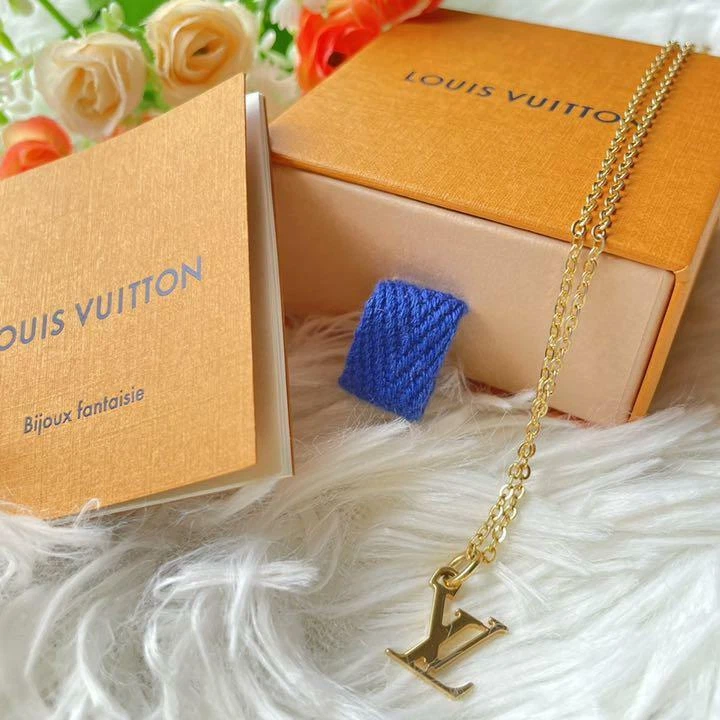 Louis Vuitton Necklace Women Logo Monogram Gold LV Authentic Rare