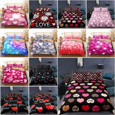 Love Heart Print Quilt Duvet Cover Set Pillowcase Bedding Double King Size Gifts