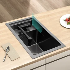 Single Bowl Kitchen Bar Sink Hidden Drop-in Kitchen Sink with Folding Faucet New
