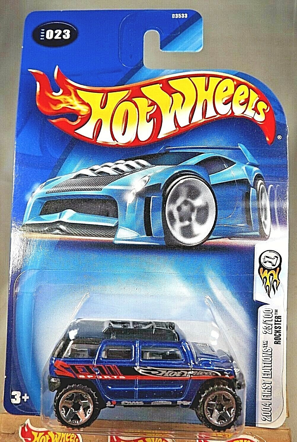 2004 HOT WHEELS #23 1st Editions 23/100 ROCKSTER Blue Black Base Gray Bars-Grill