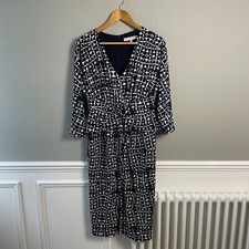 Fenn Wright Manson Midi / Knee Dress Blue White Pattern UK 14 Sleeves V-Neck
