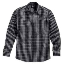 99006-16VM Harley-Davidson Mens M Flames B&S Embroidered Plaid Long Sleeve 