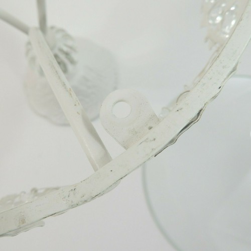 White Iron Shabby Pedestal Cupcake Stand Cake Plate Faux Crystal Beads & Lace - Picture 6 of 9