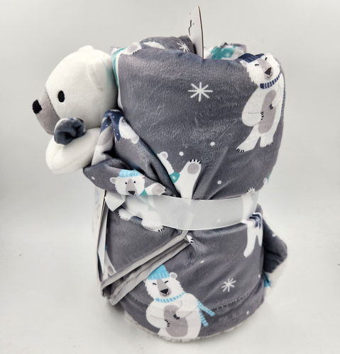 Polar Bear Security & Sherpa Blanket Gift Set Gray, Baby Shower, Nojo B12 MP - Picture 4 of 7