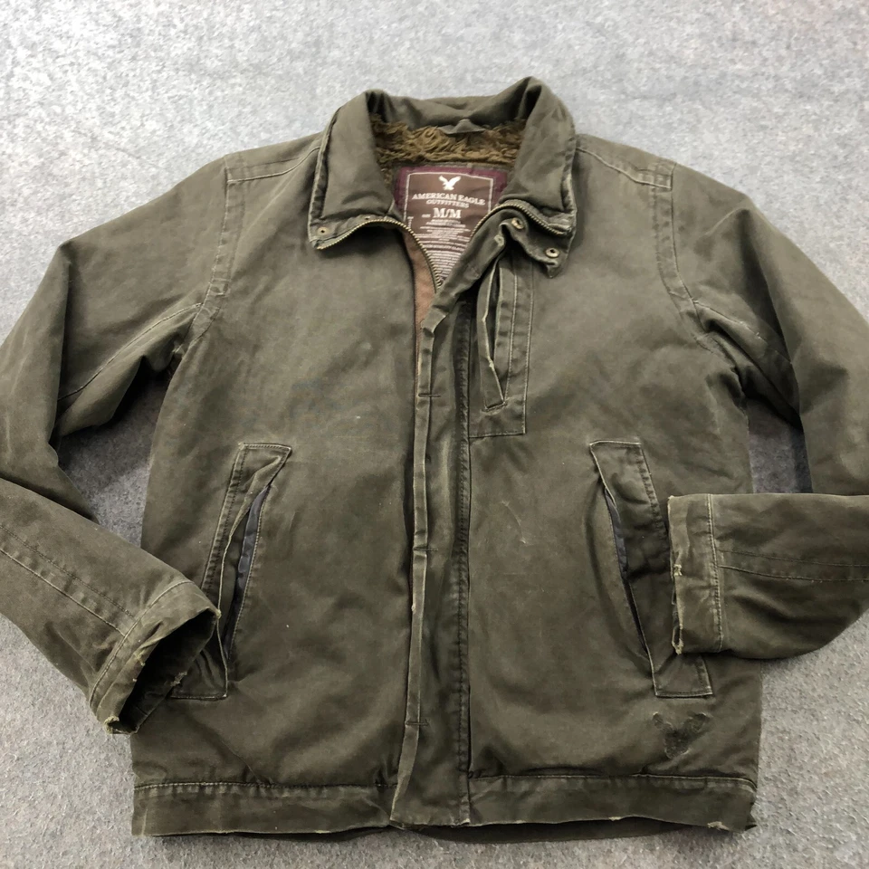 Chaqueta American Eagle Outfitters Mediana Verde Imitación Piel Forrada Cremallera A Presión Envejecida Foto 2 de 4