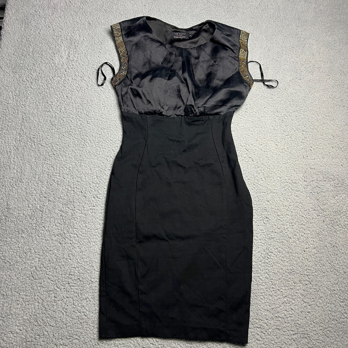 Ted Baker Black Gold Jewel Embellished Trom Fitted Dress Size 2 | eBay